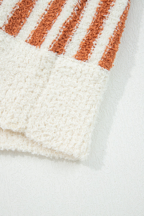 Mixed Stripe Textured Cowl Neck Pullover Sweater