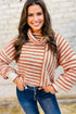 Mixed Stripe Textured Cowl Neck Pullover Sweater