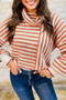 Mixed Stripe Textured Cowl Neck Pullover Sweater