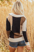 Mixed Texture Button Collar Patchwork Pullover Sweater