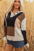 Mixed Texture Button Collar Patchwork Pullover Sweater