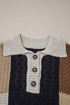 Mixed Texture Button Collar Patchwork Pullover Sweater