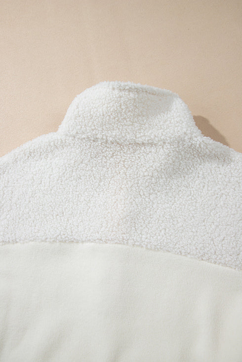 Mixed Texture Button Placket Sherpa Fleece Pullover
