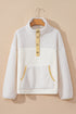 Mixed Texture Button Placket Sherpa Fleece Pullover