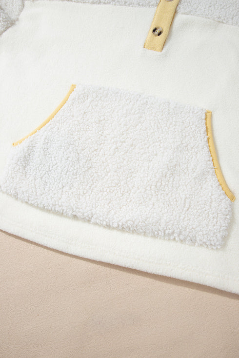 Mixed Texture Button Placket Sherpa Fleece Pullover