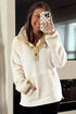 Mixed Texture Button Placket Sherpa Fleece Pullover