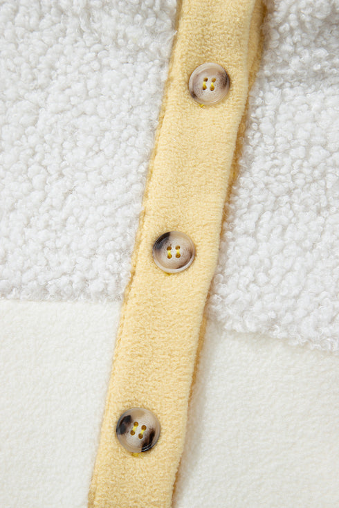 Mixed Texture Button Placket Sherpa Fleece Pullover