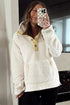 Mixed Texture Button Placket Sherpa Fleece Pullover