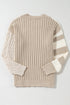 Mixed Texture Cable And Striped Knit Sweater