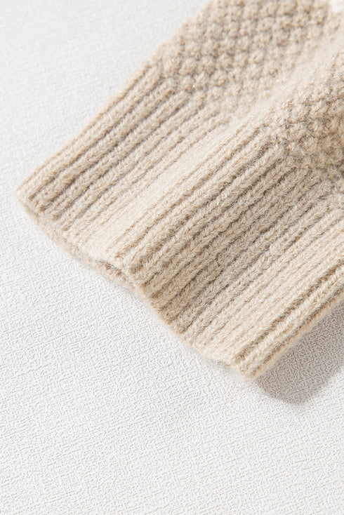 Mixed Texture Cable And Striped Knit Sweater