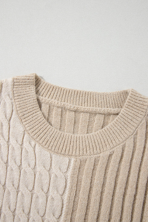 Mixed Texture Cable And Striped Knit Sweater