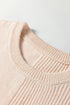 Mixed Texture Cap Sleeve Pocket Crew Neck Knit Top