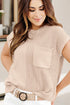 Mixed Texture Cap Sleeve Pocket Crew Neck Knit Top