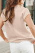 Mixed Texture Cap Sleeve Pocket Crew Neck Knit Top