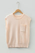 Mixed Texture Cap Sleeve Pocket Crew Neck Knit Top