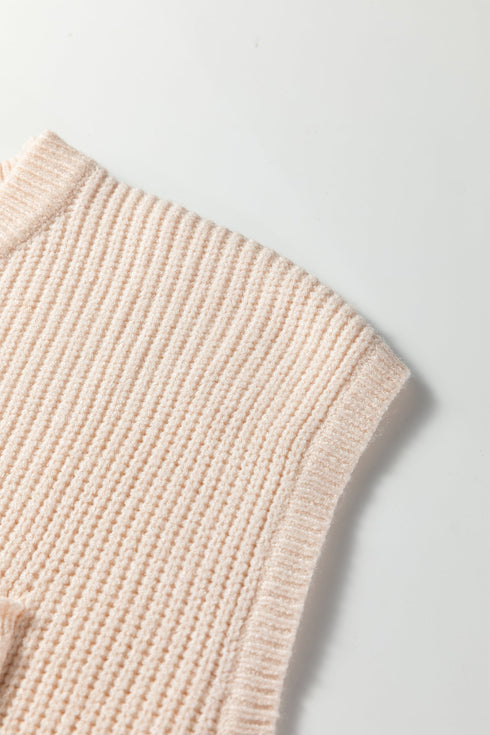 Mixed Texture Cap Sleeve Pocket Crew Neck Knit Top