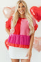 Mixed Texture Color Block Ruffle Peplum Top