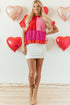Mixed Texture Color Block Ruffle Peplum Top