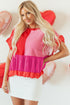 Mixed Texture Color Block Ruffle Peplum Top