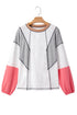 Mixed Texture Corded Patchwork Long Sleeve Top