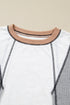 Mixed Texture Corded Patchwork Long Sleeve Top