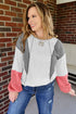 Mixed Texture Corded Patchwork Long Sleeve Top