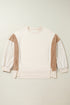 Mixed Texture Corded Sleeve Crew Neck Pullover