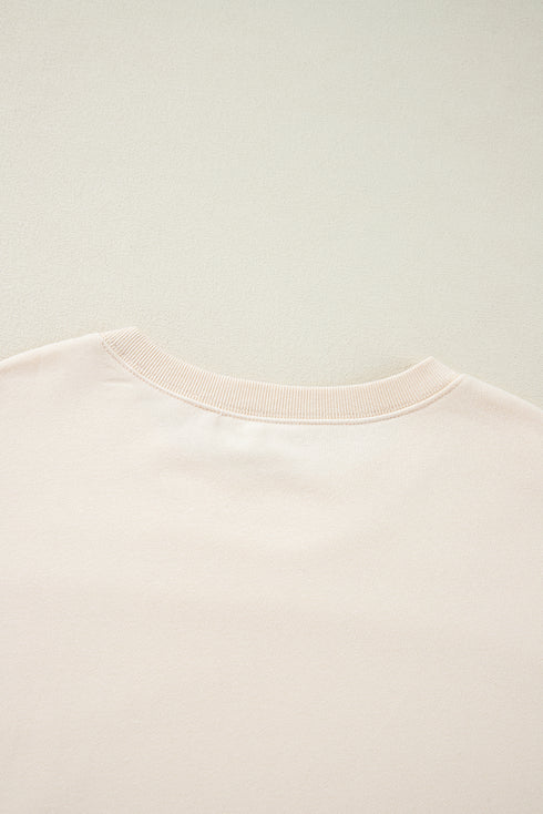 Mixed Texture Corded Sleeve Crew Neck Pullover
