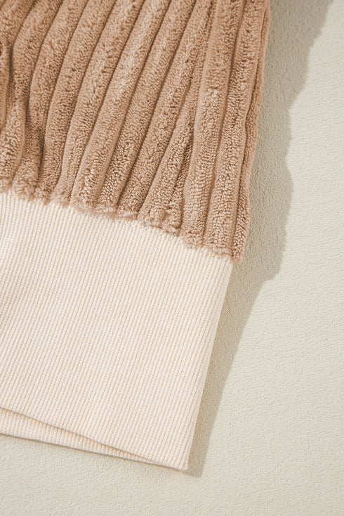 Mixed Texture Corded Sleeve Crew Neck Pullover