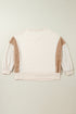 Mixed Texture Corded Sleeve Crew Neck Pullover