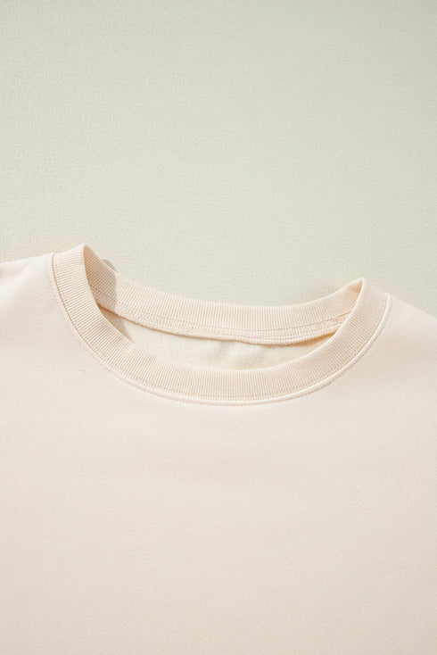 Mixed Texture Corded Sleeve Crew Neck Pullover