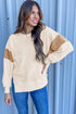 Mixed Texture Corded Sleeve Crew Neck Pullover