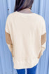 Mixed Texture Corded Sleeve Crew Neck Pullover