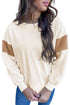 Mixed Texture Corded Sleeve Crew Neck Pullover