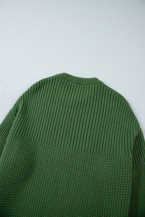 Mixed Texture Drop Shoulder Crew Neck Sweater