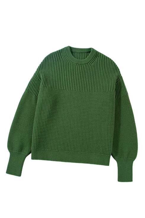 Mixed Texture Drop Shoulder Crew Neck Sweater
