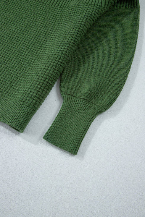 Mixed Texture Drop Shoulder Crew Neck Sweater