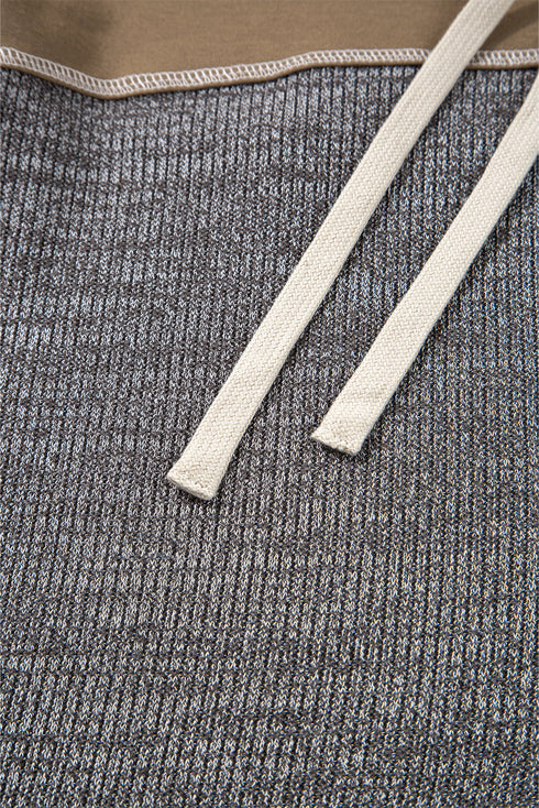 Mixed Texture Exposed Seam Button Henley Pullover