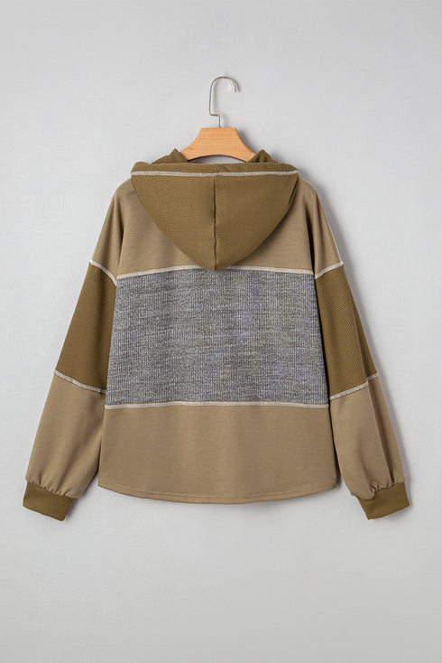 Mixed Texture Exposed Seam Button Henley Pullover