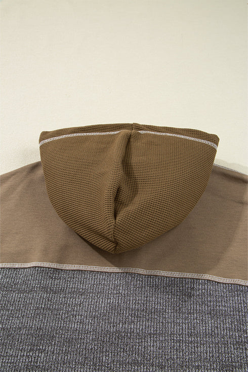 Mixed Texture Exposed Seam Button Henley Pullover