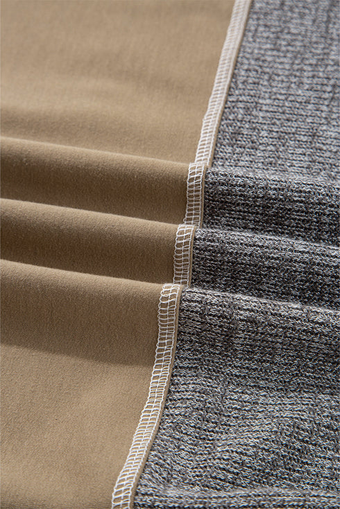 Mixed Texture Exposed Seam Button Henley Pullover