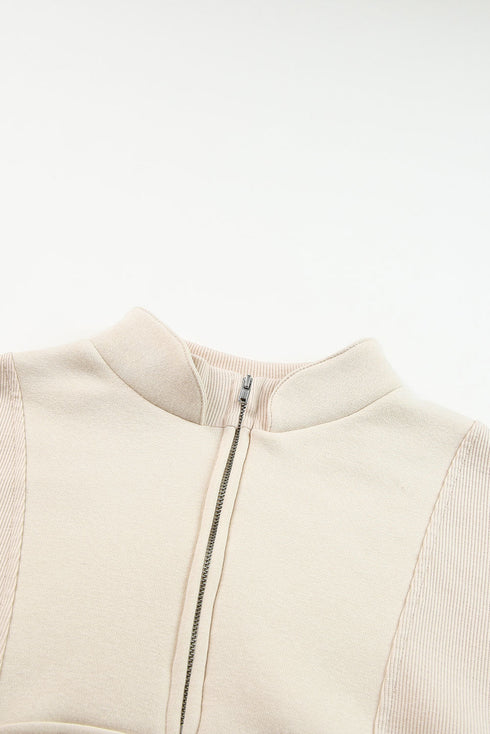Mixed Texture Oversized Half Zip Pullover Sweatshirt