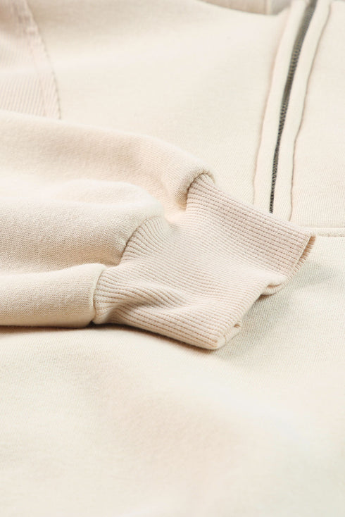 Mixed Texture Oversized Half Zip Pullover Sweatshirt