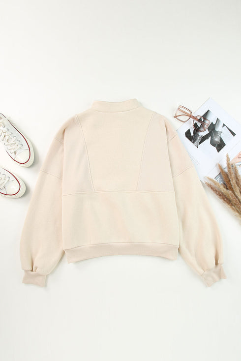 Mixed Texture Oversized Half Zip Pullover Sweatshirt
