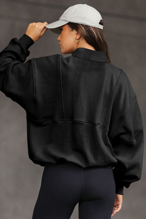 Mixed Texture Oversized Half Zip Pullover Sweatshirt