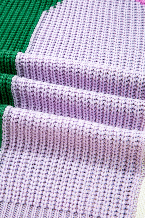 Mixed Texture Patchwork Cable Knit Pullover Sweater
