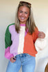 Mixed Texture Patchwork Cable Knit Pullover Sweater