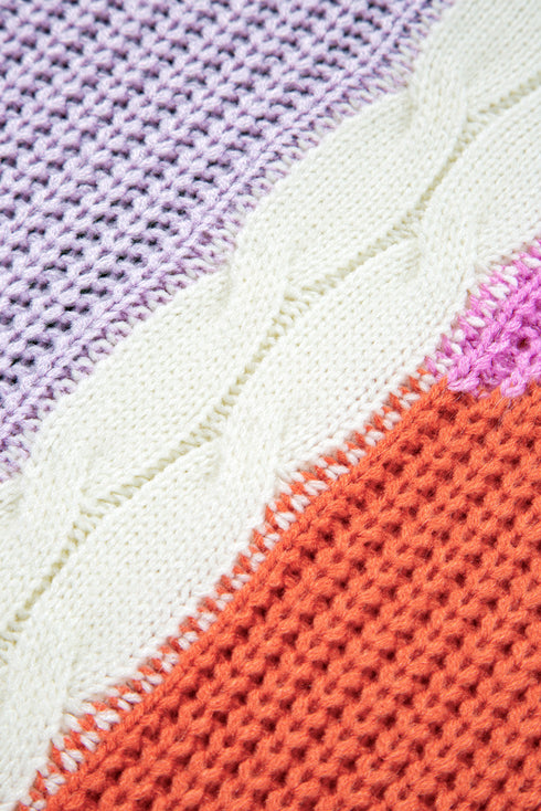 Mixed Texture Patchwork Cable Knit Pullover Sweater