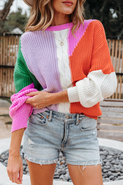 Mixed Texture Patchwork Cable Knit Pullover Sweater