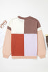 Mixed Texture Patchwork Crew Neck Pullover Sweater